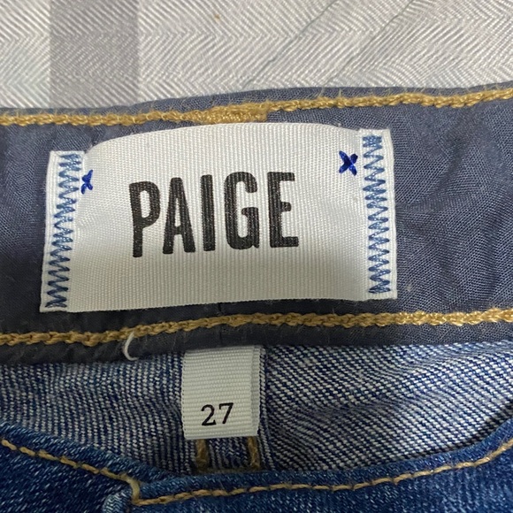 PAIGE Jimmy Jimmy Women's Distressed Dark Blue Jean Shorts Size 27 - Picture 2 of 5